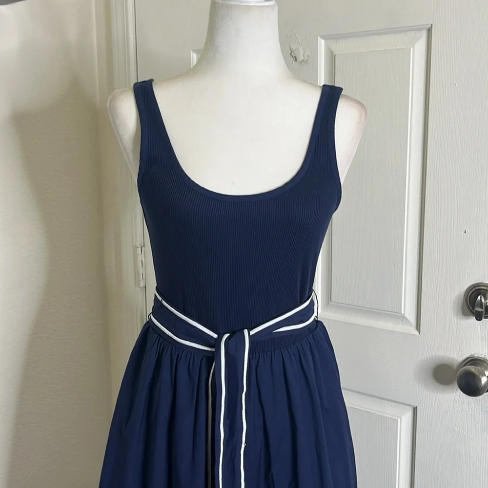 Vineyard Vines Women's Poplin Rib Mix Midi Dress size S Navy Preppy Country Club - Picture 8 of 15